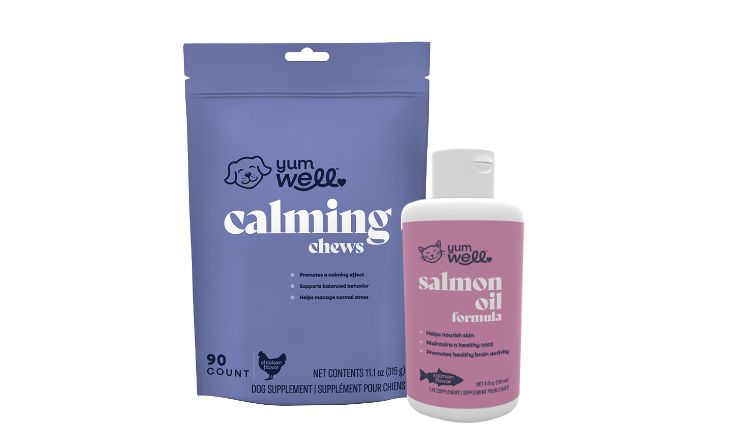 Package of calming chews and salmon oil