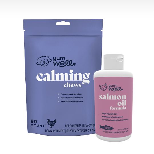 YumWell calming chews and salmon oil