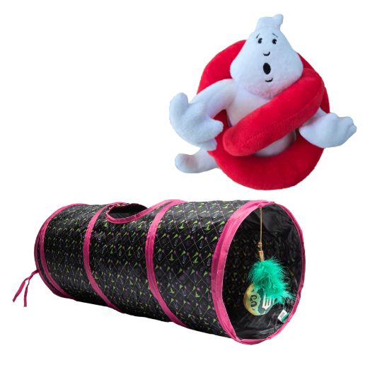 Cat tunnel and Ghostbusters toy	