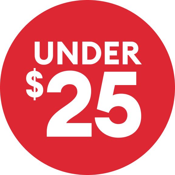 Under $25 text on a red circle