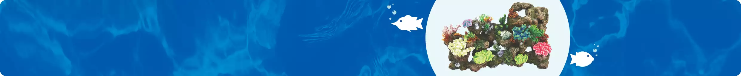 Top Fin Stone & Coral Bubbler Aquarium Ornament and two illustrated fish