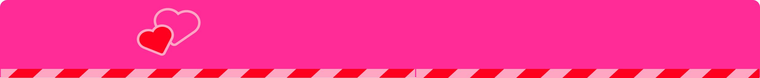 Valentine’s Day Shop banner with pink background, heart icons & a red-and-pink striped border