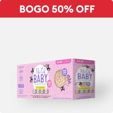 BOGO 50% OFF callout and a variety pack of cat food