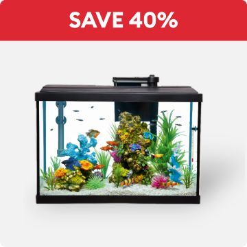 Save 40% callout and an aquarium starter kit
