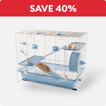 Save 40% callout and a small pet habitat