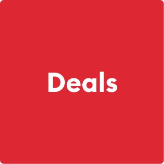 Deals in white text on a red background