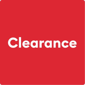 Clearance text in white on a red background