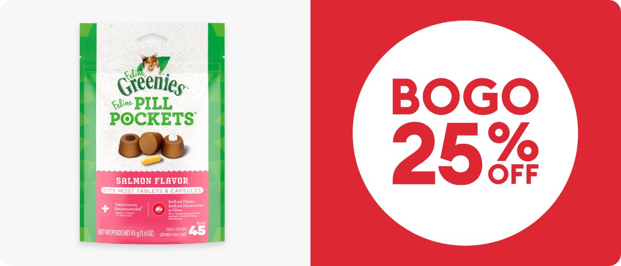 BOGO 25% off callout & Greenies Feline Pill Pockets Cat Treats