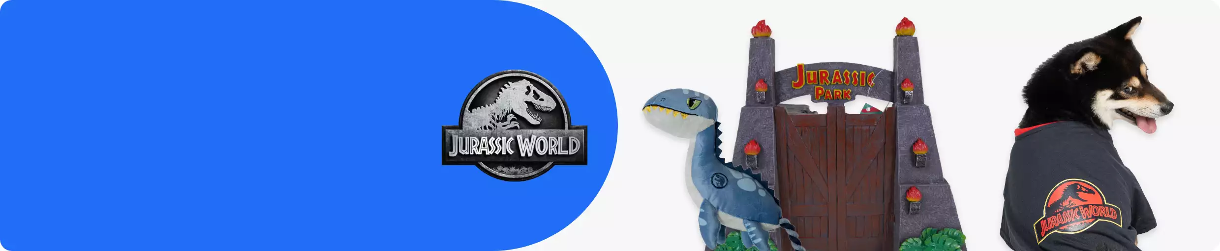 Jurassic World logo, Jurassic Park reptile décor, dinosaur toy & Jurassic World dog apparel