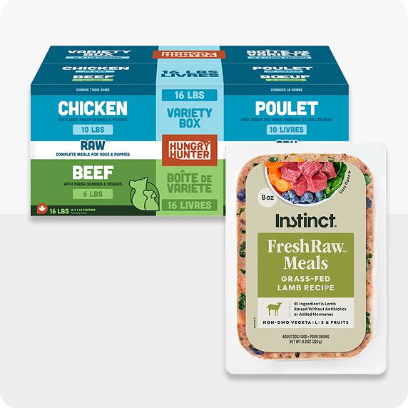 hungry hunter and instinct freshraw meal dog food packages