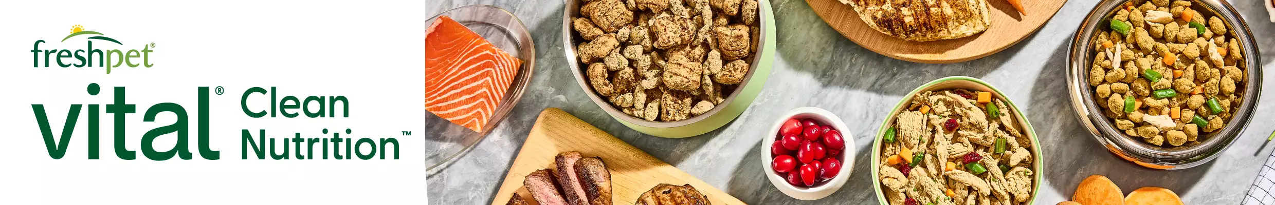 FreshPet Vital Clean Nutrition callout with images of food