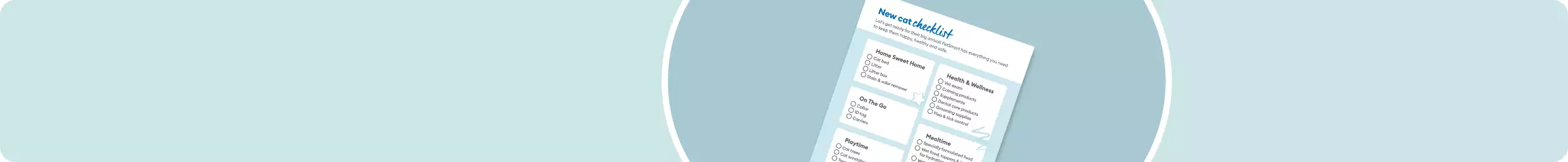 Closeup of page of new cat checklist