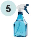 Spray bottle & the number five in a blue circle