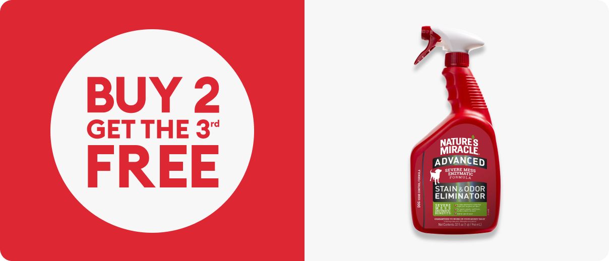 Buy 2, get the 3rd FREE text and a bottle of Nature's Miracle stain & odor eliminator