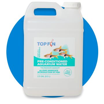 Bottle of Top Fin watercare on a blue background