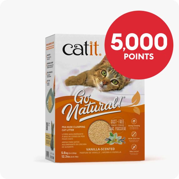 Box of Catit litter with '5,000 points' text in a red circle