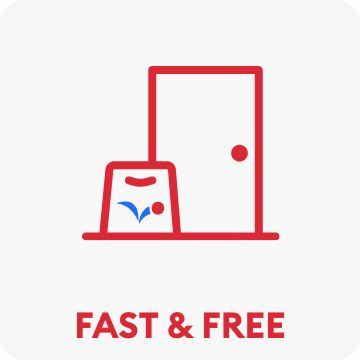 Door & shopping bag illustration and the text, fast & free