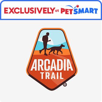 Exclusively at PetSmart callout and Arcadia Trail logo