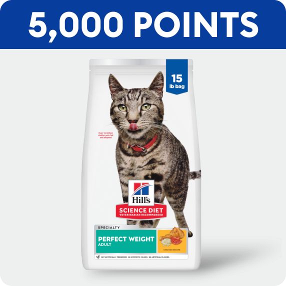 5,000 points callout & a bag of Hill's Science Diet cat food