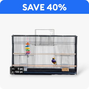 Save 40% text & a wire bird cage with a bird inside