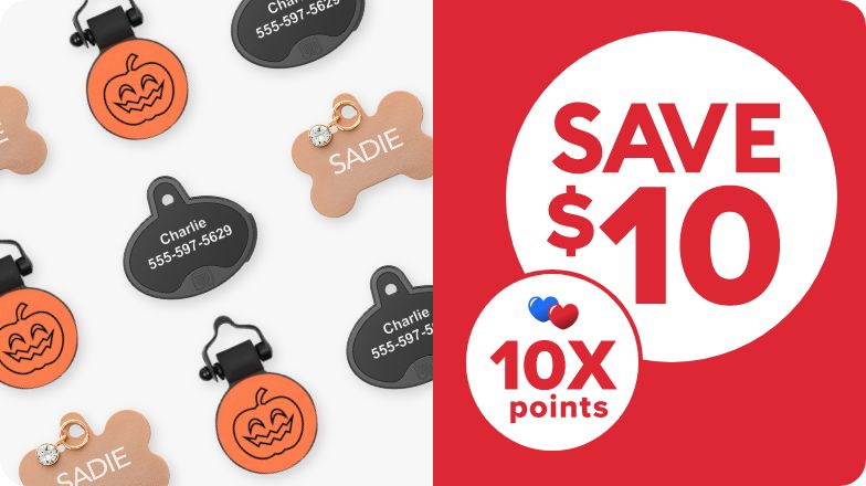 Save $10 callout, 10X points callout and an assortment of ID tags