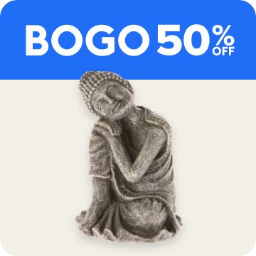 BOGO 50% OFF text; aquatic ornaments