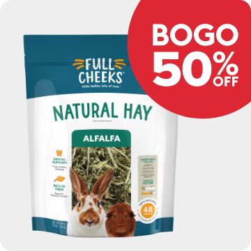 BOGO 50% OFF text; Full Cheeks hay