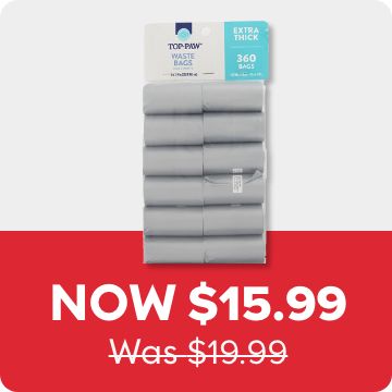 Now $15.99 Was $19.99 price callout and Top Paw poop bags
