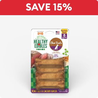 Save 15% text & Nylabone Healthy Edibles Dog Treats - 8 Pack