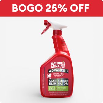 BOGO 25% OFF text & Nature's Miracle Stain & Odor Eliminator