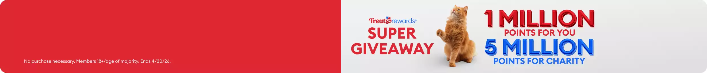 Orange tabby cat, Treats Rewards Super Giveaway & the message, 1 million points for you, 5 million points for charity