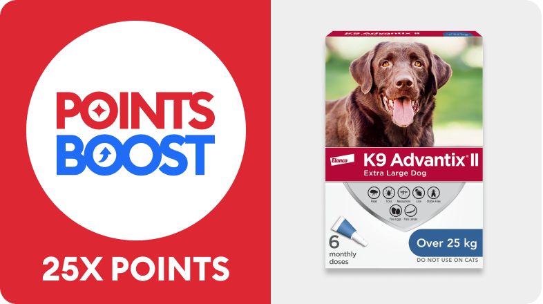 25X points callout and a packet of K9 Advantix flea and tic