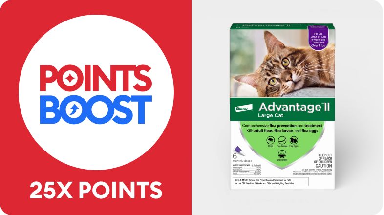 Advantage II cat flea prevention, Points Boost callout & 25X points callout