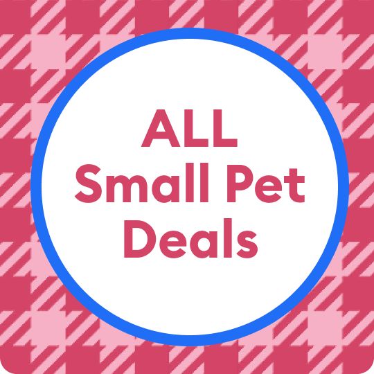 All Small Pets Deals message in a circle on a pink patterned background