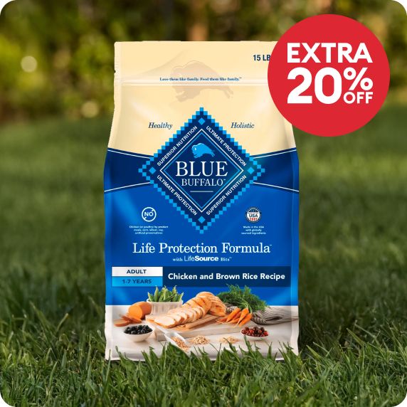 Extra 20% off callout & a bag of Blue Buffalo dog food
