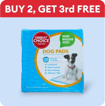 Buy 2, get 3rd free callout & a package of Great Choice dog pads