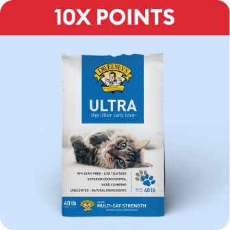 10X points callout & a bag of Dr. Elsey's cat litter