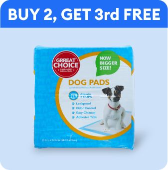 Buy 2, get 3rd free callout & a package of Great Choice dog pads