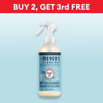 Mrs. Meyer's Clean Day Pet Odor Neutralizer & Air Freshener and the callout, BUY 2, GET 3rd FREE