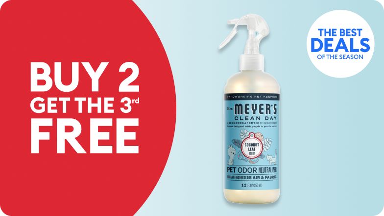 Mrs. Meyer's Clean Day Pet Odor Neutralizer & Air Freshener & the callouts, Buy 2, get the 3rd FREE and The Best Deals of the Season
