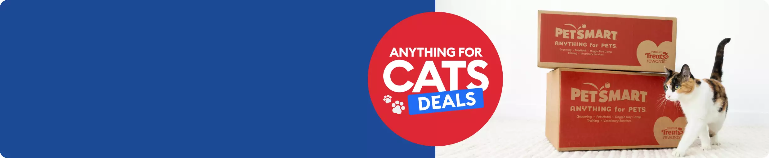 Anything for cat deals logo with cat next to petsmart boxes