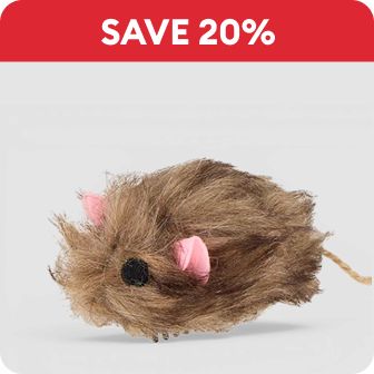 Save 20% callout & Whisker City Natural Electronic Mouse Cat Toy