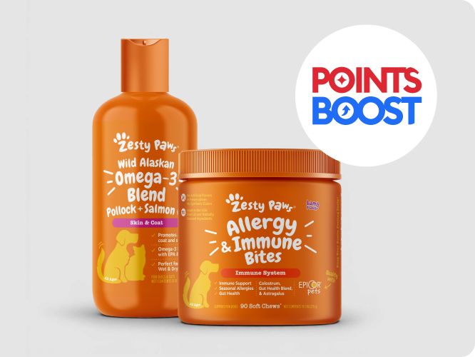 Points Boost callout & two Zesty Paws supplements