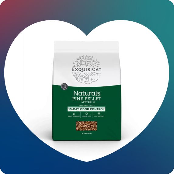 Bag of EquisiCat litter on a white heart background