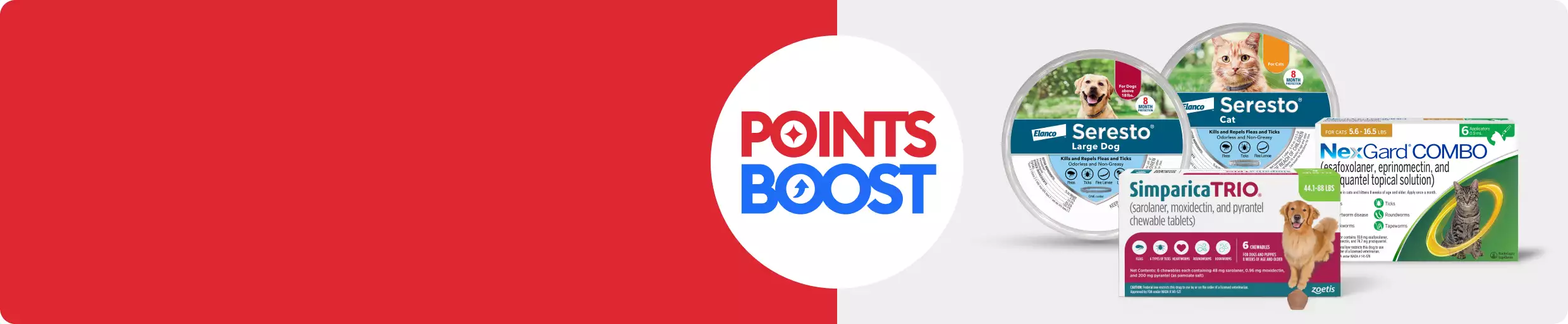 POINTS BOOST with variety of 4 dog and cat flea & tick products