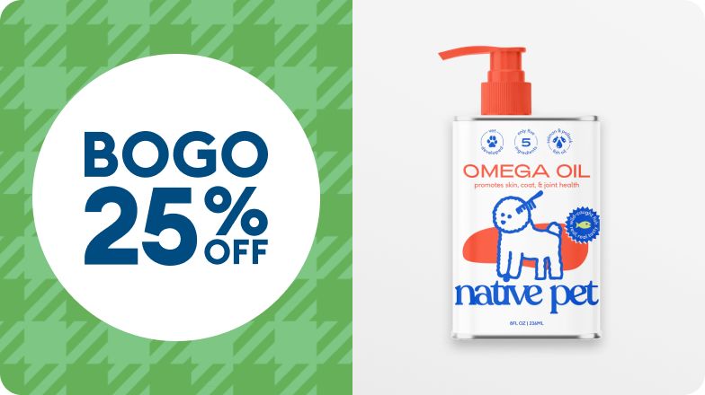 Native Pet omega oil & BOGO 25% OFF callout