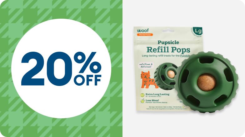 WOOF Pupsicle refill pops & 20% off callout