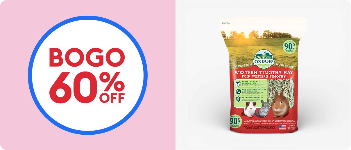 BOGO callout and bags of Oxbow Timothy hay