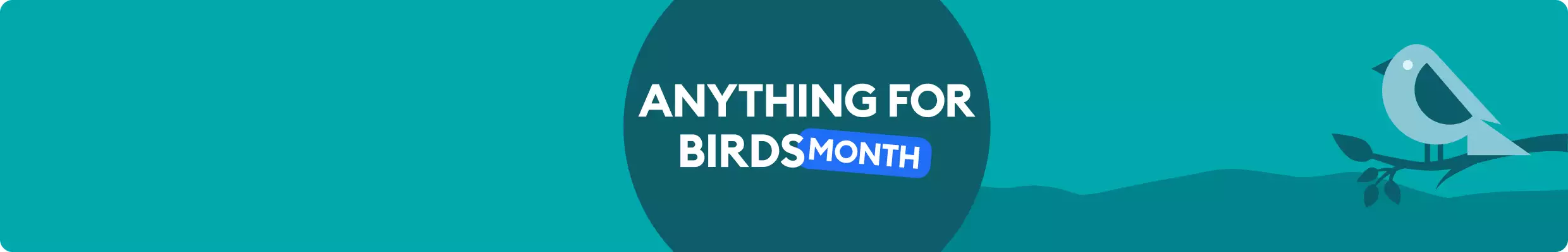 Anything for Birds lockup and an illustration of a bird sitting on a tree branch