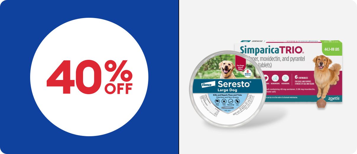 40% OFF with Seresto & Simparica flea & tick products